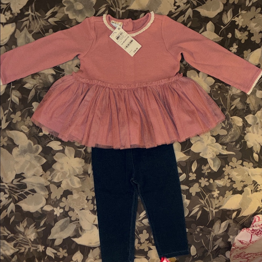 NWT - First Impressions Dusty Rose Long Sleeve Top w/Blue Leggings- Sz 18 months